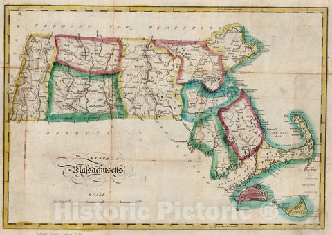 Historic Map : Pocket Map, The State of Massachusetts 1827 - Vintage Wall Art