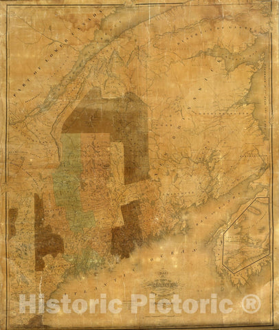 Historic Map : Wall Map, State of Maine With The Province of New Brunswick. 1846 - Vintage Wall Art
