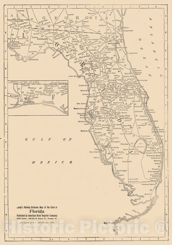 Historic Map : Railway Distance Map of the State of Florida, 1934 - Vintage Wall Art
