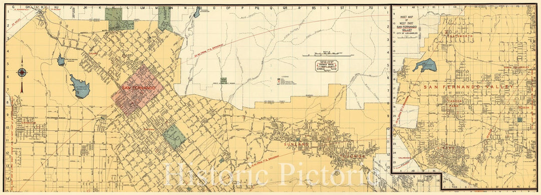 Historic Map : San Fernando. Inset Map of West Part San Fernando Valley, City of Los Angeles, California., 1938, Vintage Wall Decor