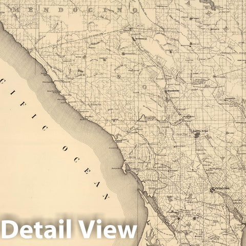 Historic Map : State Engineer's Map of Northern California, Northern California, Sonoma, Napa Counties (sheet 7) 1884 - Vintage Wall Art