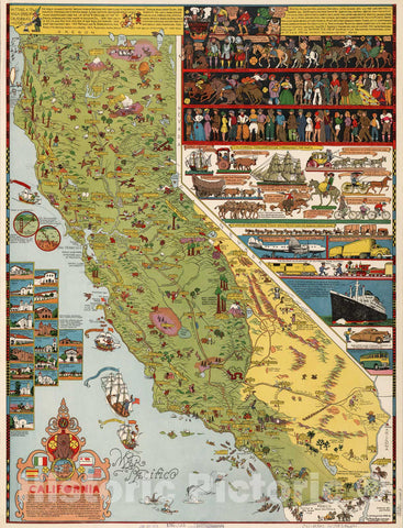 Historic Map : California. 1945, Comic pictorial map - Vintage Wall Art