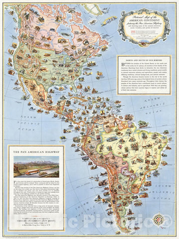 Historic Map - Pictorial Map of the Americas featuring the Pan American Highway, 1945, - Vintage Wall Art