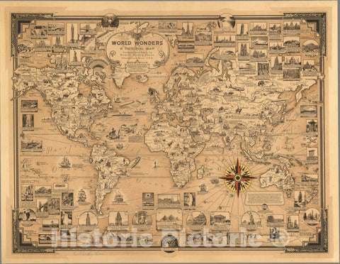 Historic Map : World Wonders, A Pictorial Map, 1939 - Vintage Wall Art