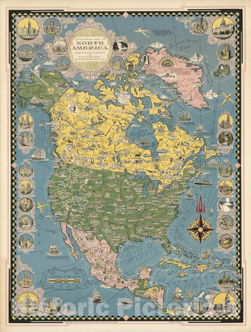 Historic Map : A pictorial map of North America, 1945 - Vintage Wall Art