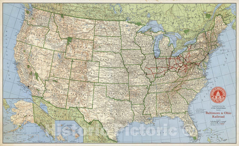 Historic Map : Geographically Correct Map of the United States Issued by Baltimore & Ohio Railroad, 1958 - Vintage Wall Art