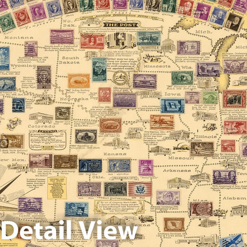 Historic Map : The Pictorial Map, Stamps of the U.S.A, 1947 - Vintage Wall Art