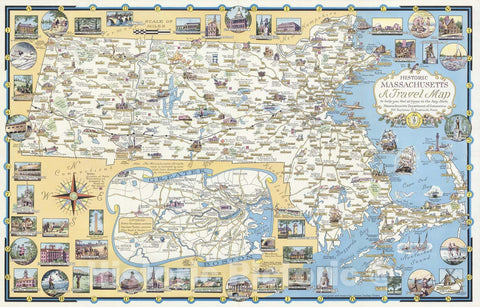 Historic Map : Historic Massachusetts : a travel map to help you feel at home in the Bay State, 1957 v2