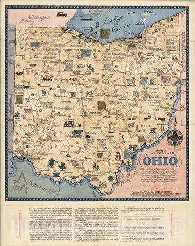 Historic Map - Being a Cartograph of Ohio The oldest state west of the thirteen original colonies, 1933, Sewah Studios - Vintage Wall Art
