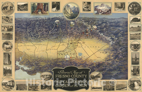 Historic Map : Pictorial Map of Fresno County and Mid-California's Garden of the Sun, 1919 - Vintage Wall Art