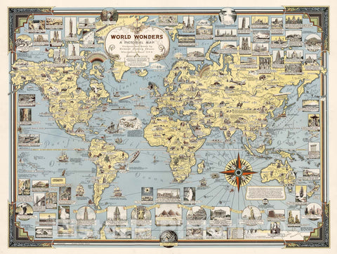Historic Map - Wonders, A Pictorial Map, 1939, - Vintage Wall Art