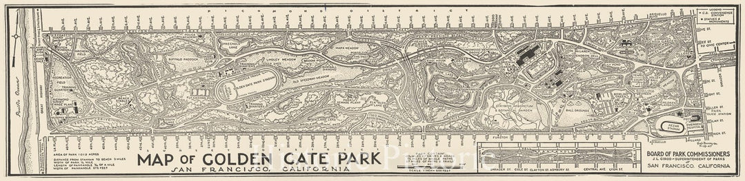 Historic Map : Golden Gate Park, San Francisco, California., 1947, Vintage Wall Decor