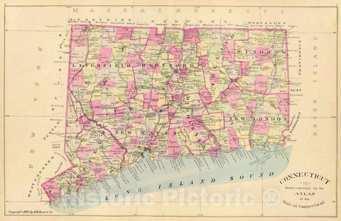 Historic Map : State Atlas Map, Connecticut. 1893 - Vintage Wall Art