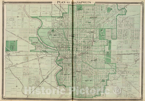 Historic Map : State Atlas Map, Plan of Indianapolis. 1876 - Vintage Wall Art