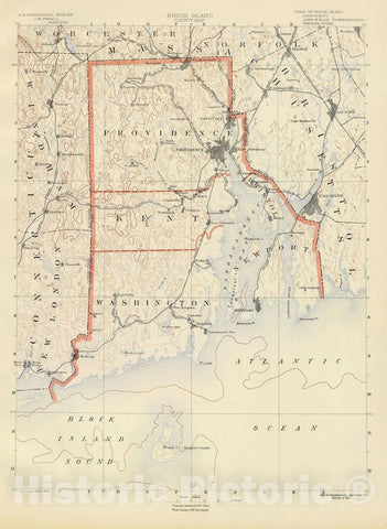 Historic Map : State Atlas Map, Contents: Rhode Island atlas. 1891 - Vintage Wall Art