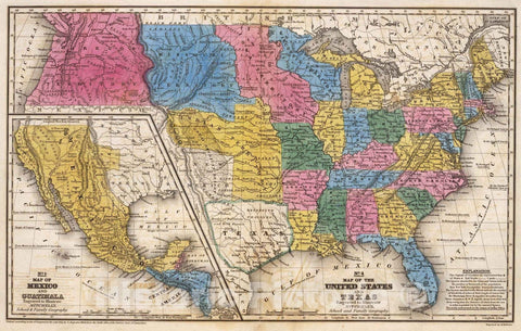 Historic Map : School Atlas Map, United States Texas Mexico and Guatimala. 1839 - Vintage Wall Art