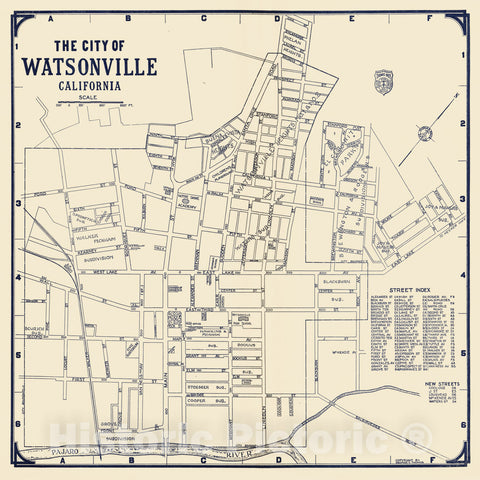 Historic Map : State Atlas Map, City of Watsonville, California. 1938 - Vintage Wall Art