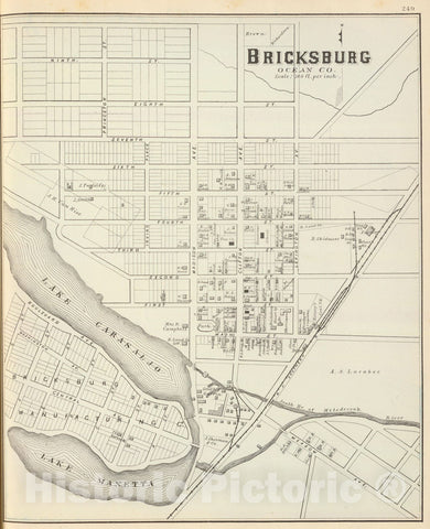 Historic Map : Lakewood (N.J.), New Jersey, State Atlas Map, Bricksburg, Ocean Co. 1878 , Vintage Wall Art