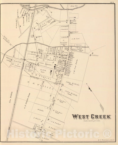 Historic Map : West Creek (N.J.), New Jersey, State Atlas Map, West Creek. 1878 , Vintage Wall Art