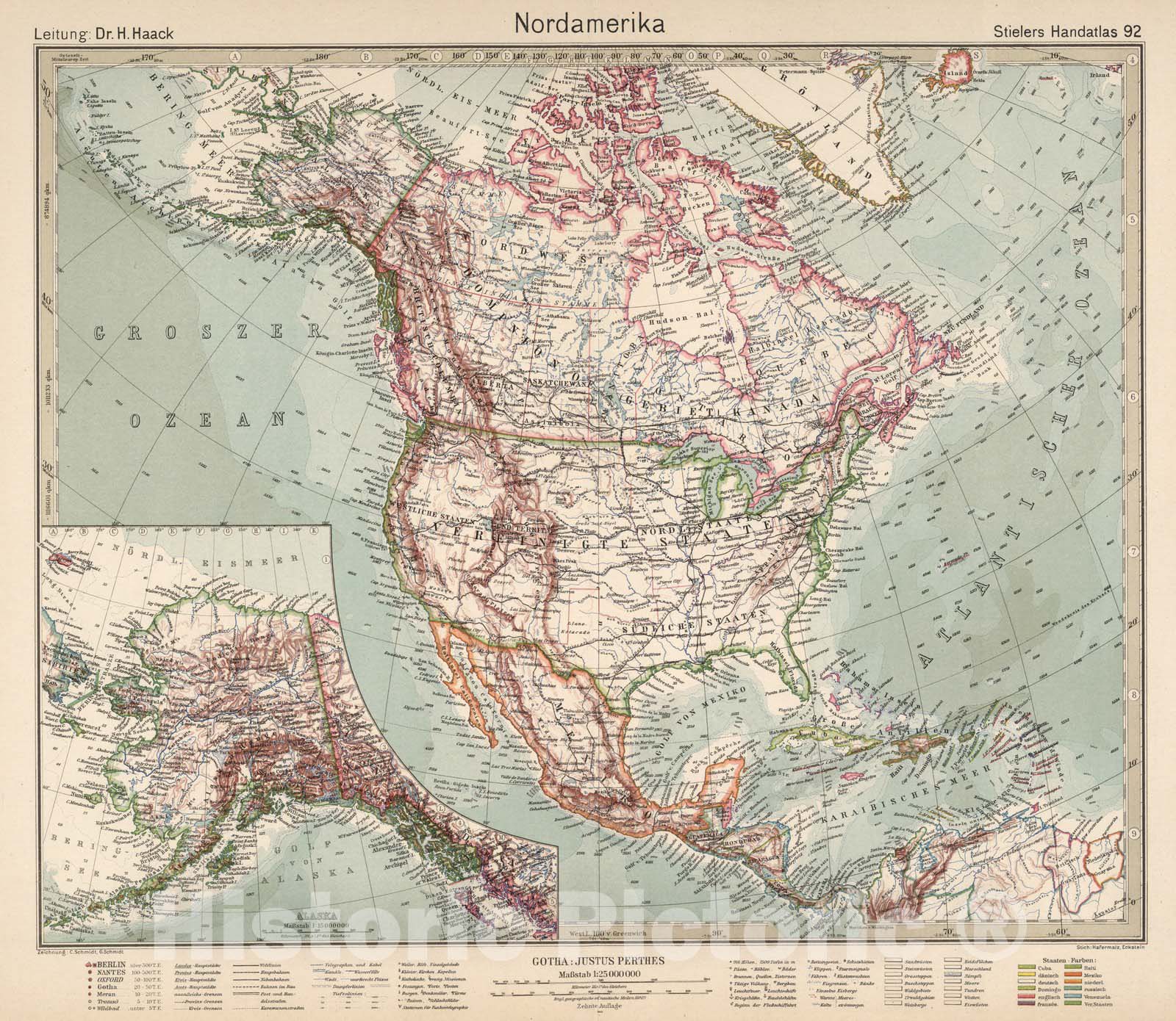 Historic Map : World Atlas Map, 92. Nordamerika. North