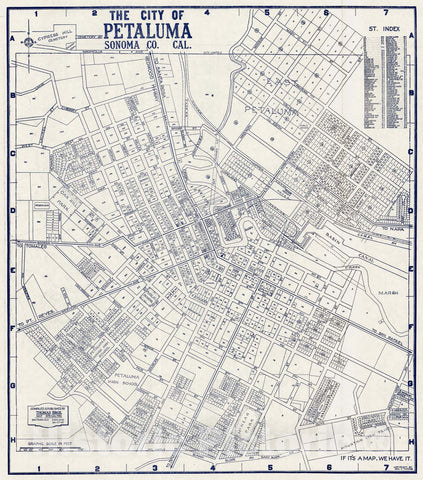 Historic Map - State Atlas Map, City of Petaluma, Sonoma County, California. 1938 - Vintage Wall Art