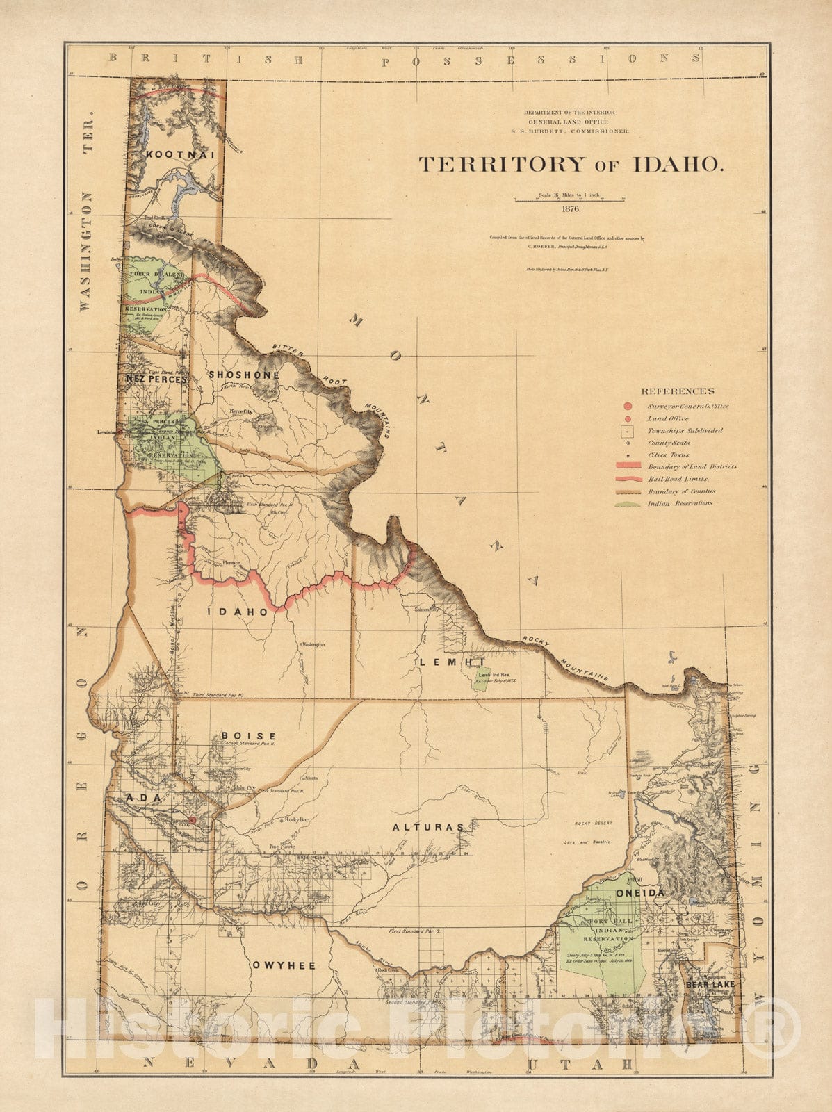 Historic Map - Territory of Idaho 1876 - Vintage Wall Art – Historic ...