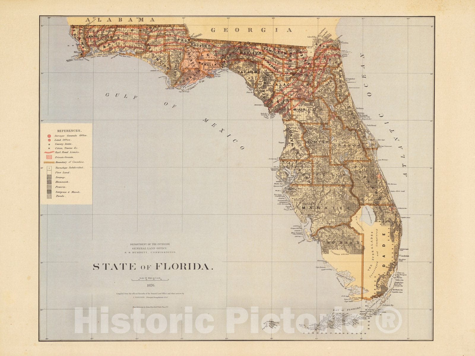 Historic Map : State of Florida 1876 - Vintage Wall Art