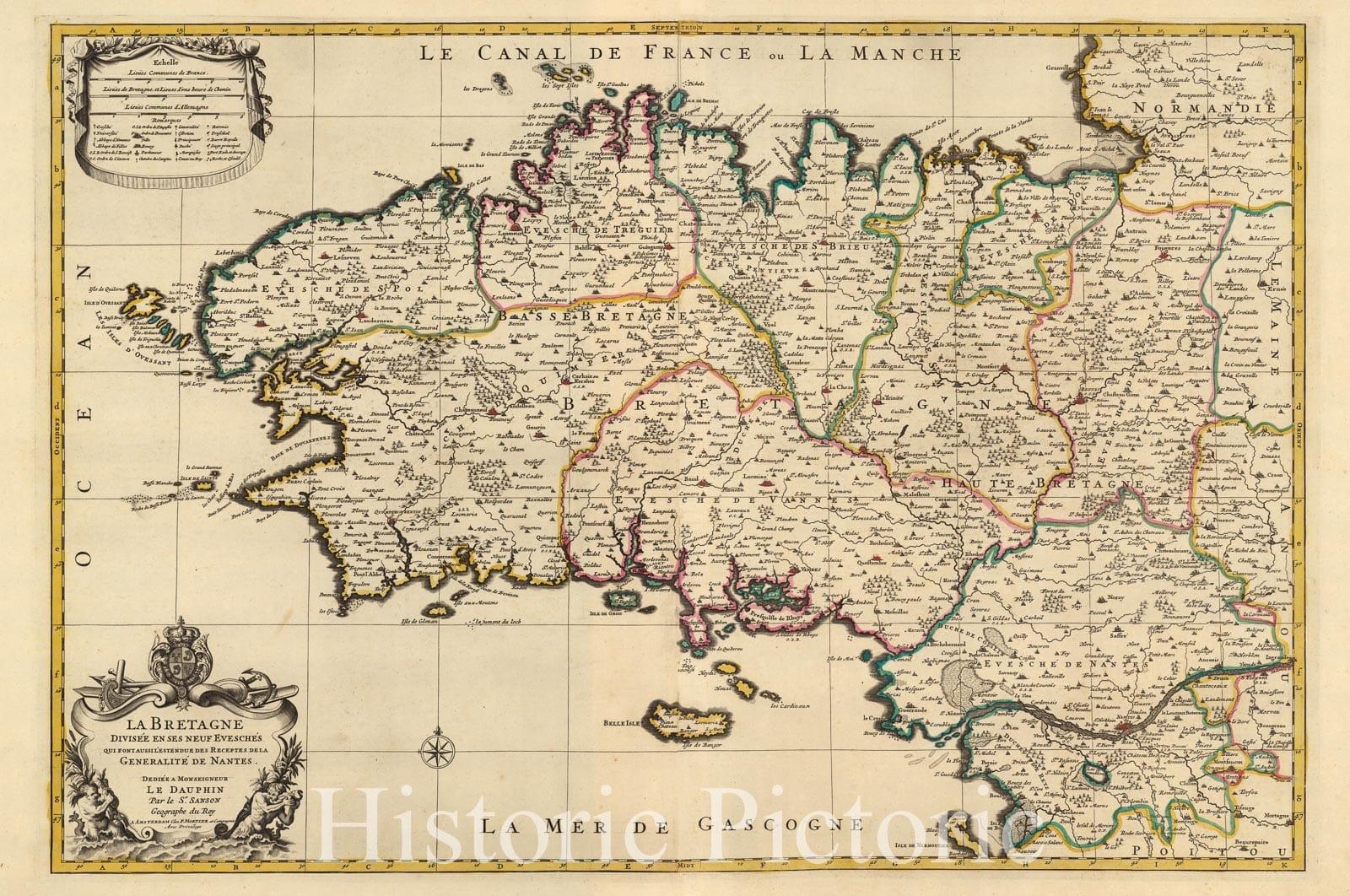 Historic Map : Brittany , FranceLe Bretagne. 1708 , Vintage Wall Art