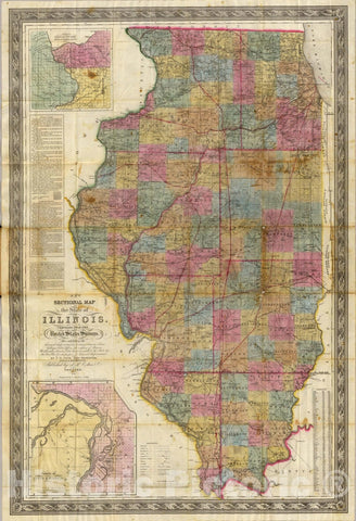 Historic Map : New sectional map of the state of Illinois, 1852 - Vintage Wall Art