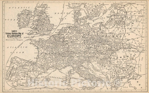 Historic Map : Leaht's Railway Distance Map of Europe, 1934 - Vintage Wall Art