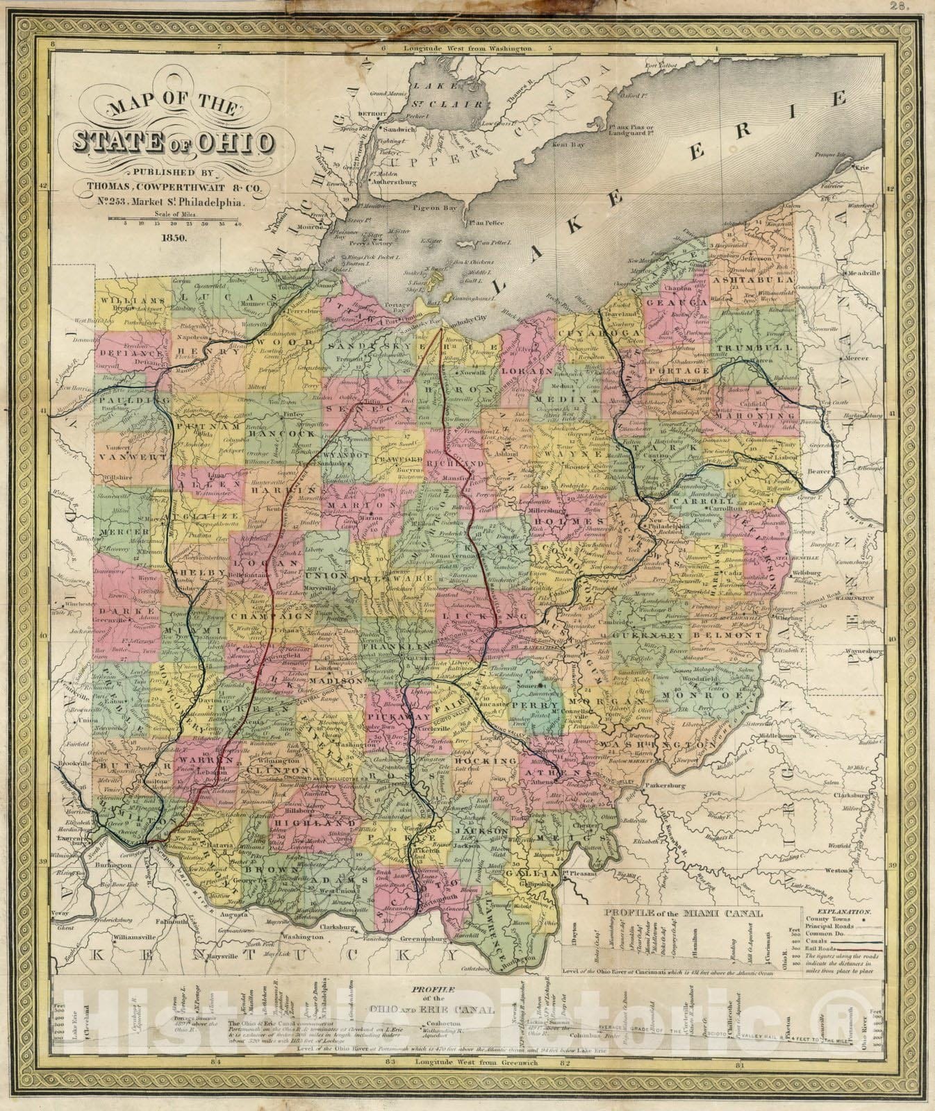 Historic Map : Pocket Map, State of Ohio 1850 - Vintage Wall Art