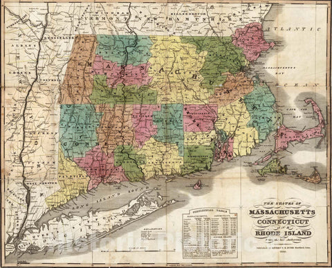 Historic Map : Pocket Map, The States of Massachusetts, Connecticut And Rhode Island 1832 - Vintage Wall Art