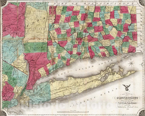 Historic Wall Map : Pocket Map, The State of Connecticut Including Parts of New York And New Jersey 1852 - Vintage Wall Art