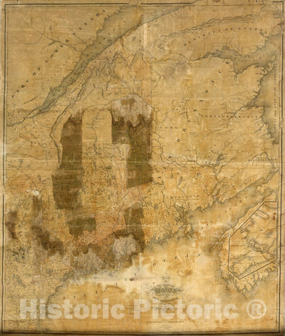 Historic Map : Wall Map, State of Maine With The Province of New Brunswick. 1844 - Vintage Wall Art