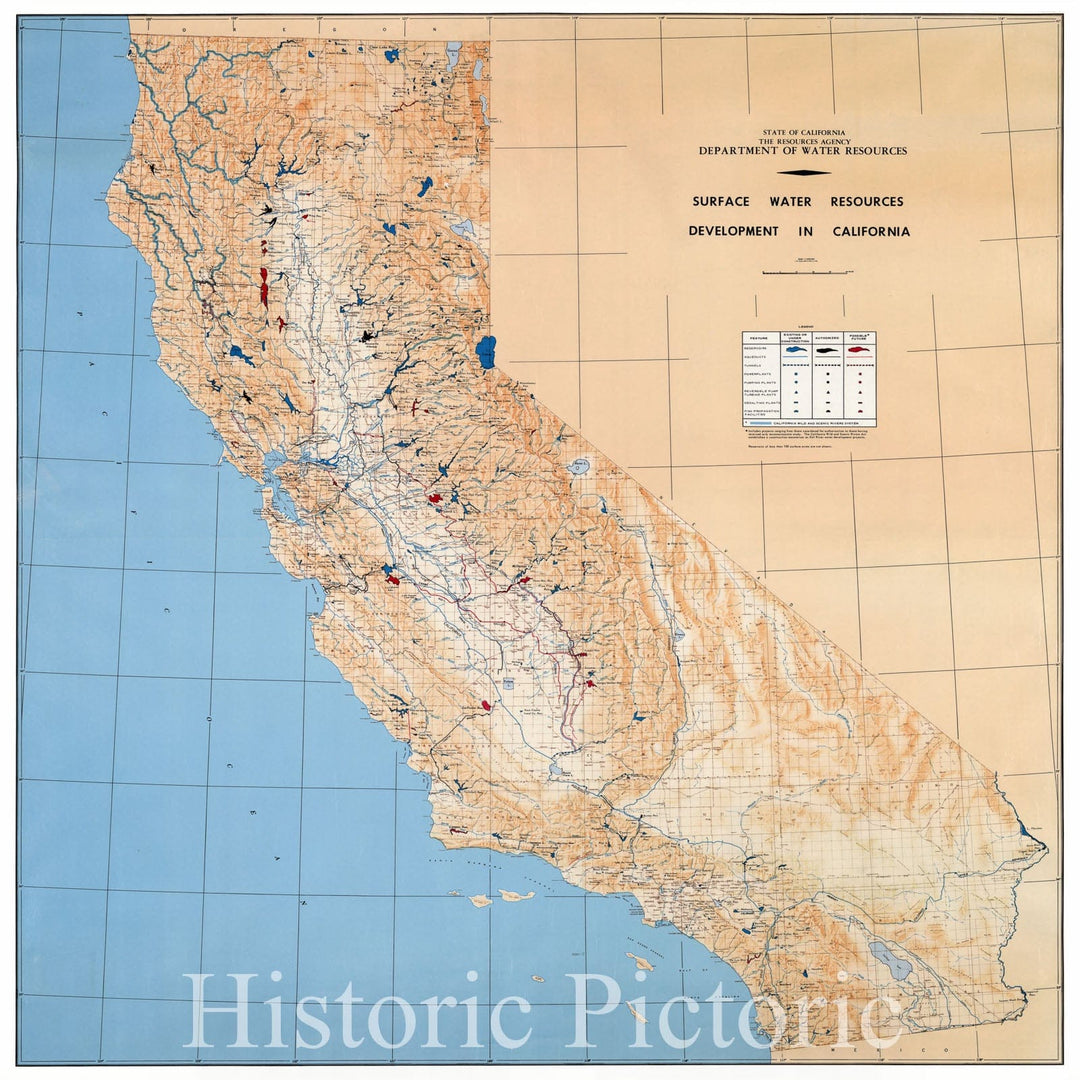 Historic Map : Water Atlas Map Map, California - Water Resources Development: 1974 1974 - Vintage Wall Art