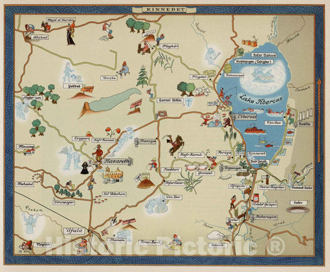 Historic Map : Kinneret. (to accompany) Israel in pictorial maps, 1957 Atlas - Vintage Wall Art