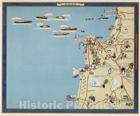 Historic Map - Haifa. (to accompany) Israel in pictorial maps, 1957 Atlas - Vintage Wall Art