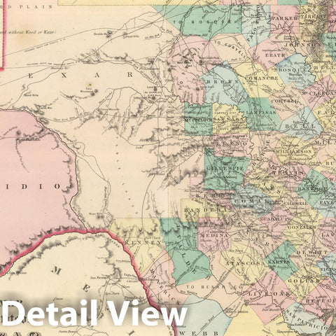 Historic Map : National Atlas - 1857 New Map of the State of Texas - Vintage Wall Art