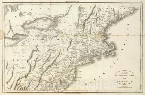 Historic Map : United States, Connecticut, 1807 Carte des Provines Septles. des Etats-Unis. , Vintage Wall Art