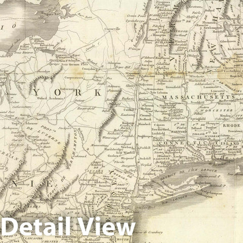 Historic Map : United States, Connecticut, 1807 Carte des Provines Septles. des Etats-Unis. , Vintage Wall Art
