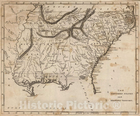 Historic Map : 1816 The Southern States and Mississippi Territory - Vintage Wall Art