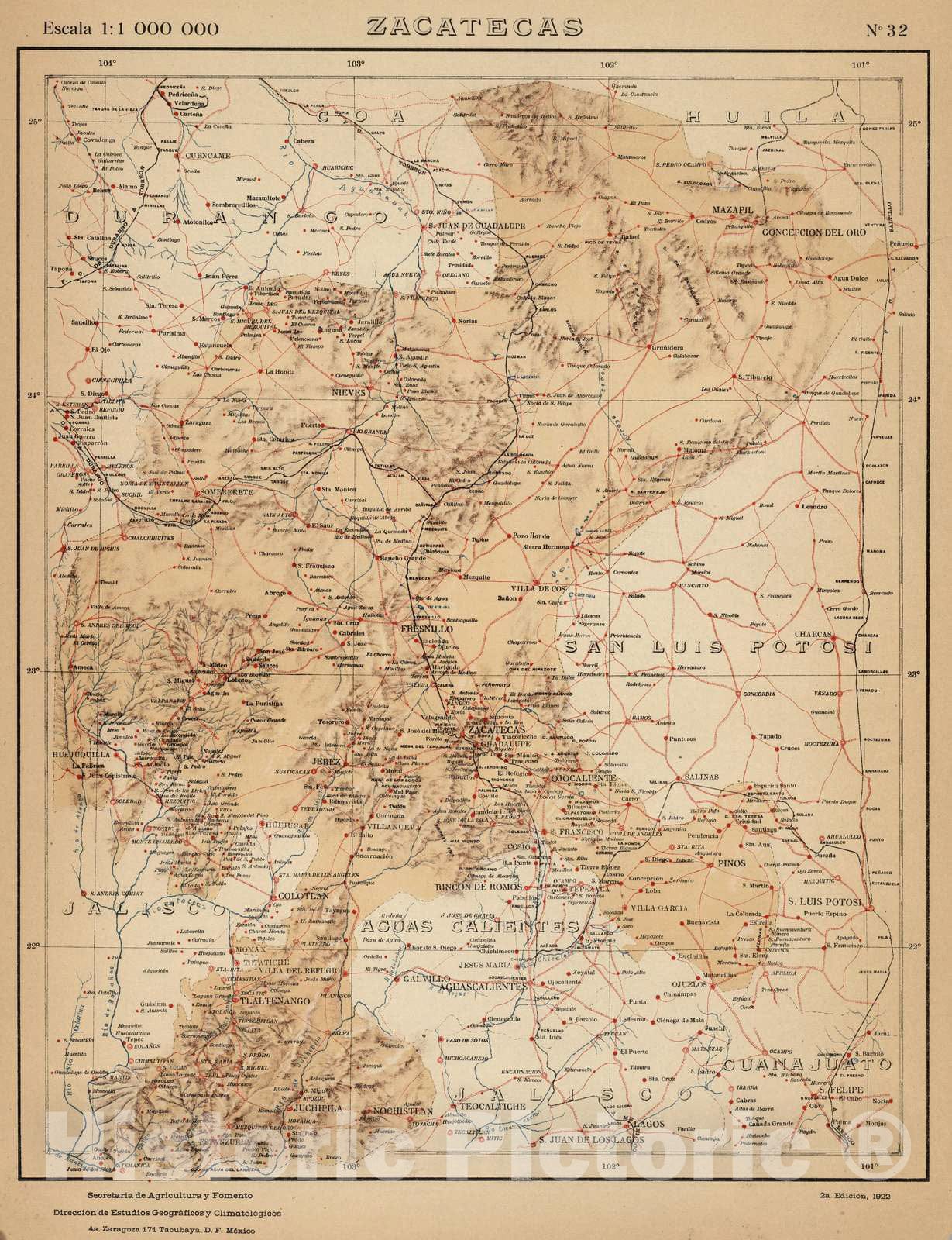 Historic Map of Zacatecas, 1922