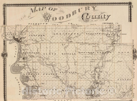 Historic Map : 1875 Map of Woodbury County, State of Iowa. - Vintage Wall Art