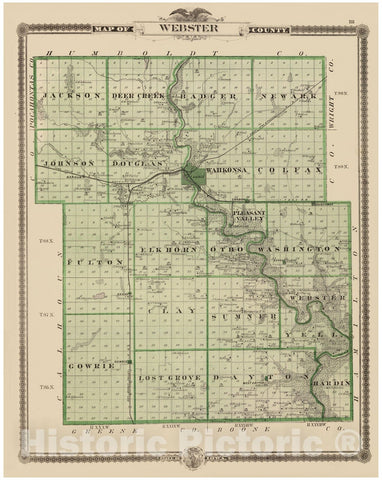 Historic Map - 1875 Map of Webster County, State of Iowa. - Vintage Wall Art