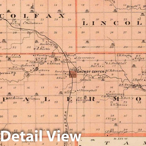 Historic Map : 1875 Map of Grundy County, State of Iowa, and Hampton and Grundy Center. - Vintage Wall Art