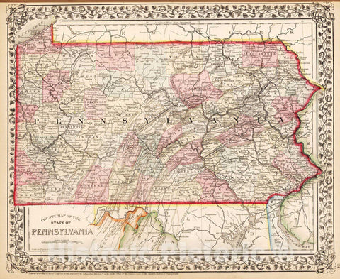 Historic Map : 1868 County map of the State of Pennsylvania - Vintage Wall Art