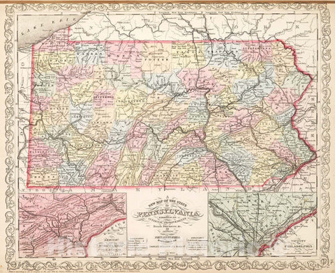 Historic Map : 1857 A New Map of the State of Pennsylvania - Vintage Wall Art