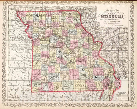 Historic Map : 1857 A New Map of the State of Missouri - Vintage Wall Art