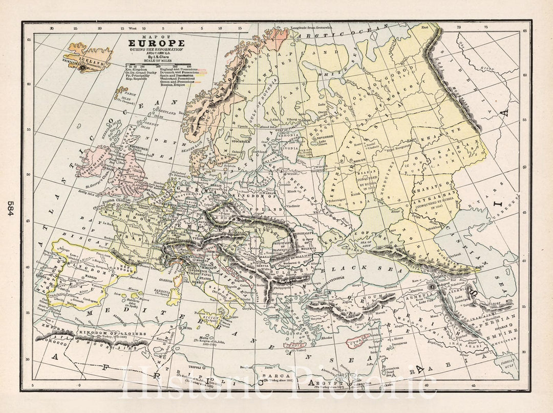 Historic Map : 1901 Map of Europe during the reformation, about 1500 A.D. - Vintage Wall Art
