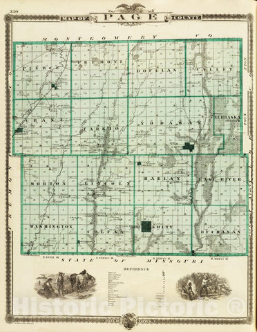 Historic Map : 1875 Map of Page County, State of Iowa. - Vintage Wall Art